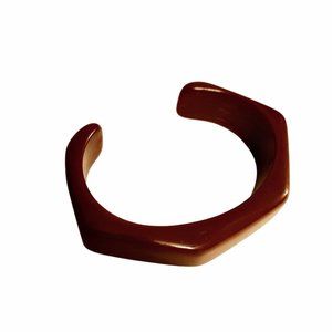 1960s Vintage Dark Brown Faceted Heavy Lucite Open Bottom Bangle Cuff Bracelet